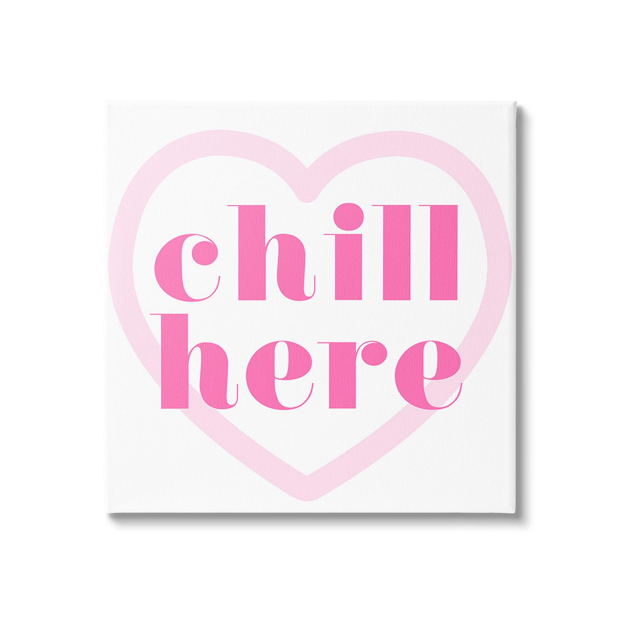 Stupell Industries Chill Here with Heart Typography Painting Gallery Wrapped Canvas Art Print Wall Art, 17 x 17