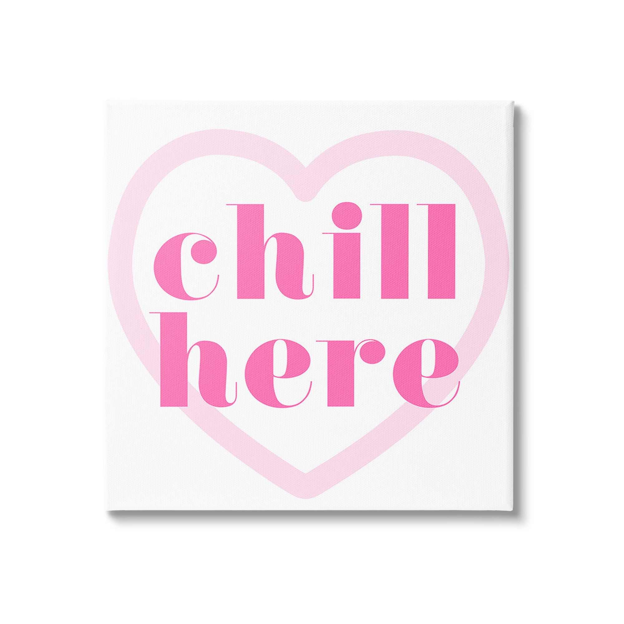 Stupell Industries Chill Here with Heart Typography Painting Gallery Wrapped Canvas Art Print Wall Art, 24 x 24