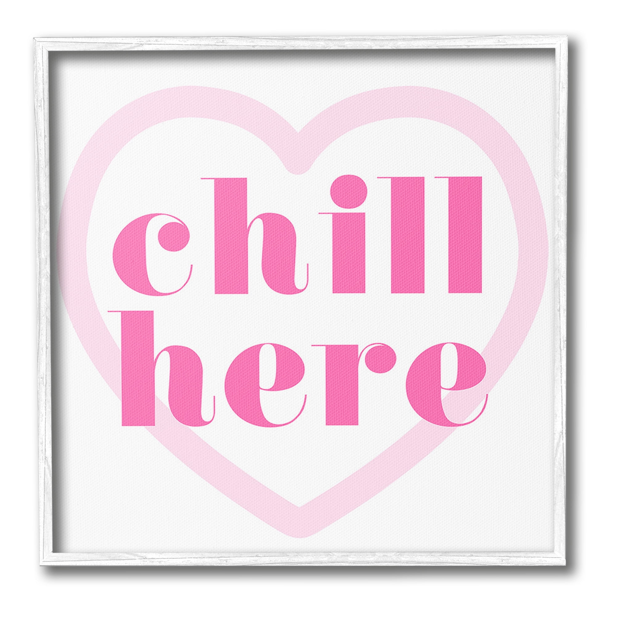 Stupell Industries Chill Here with Heart Typography Painting White Framed Art Print Wall Art, 12 x 12