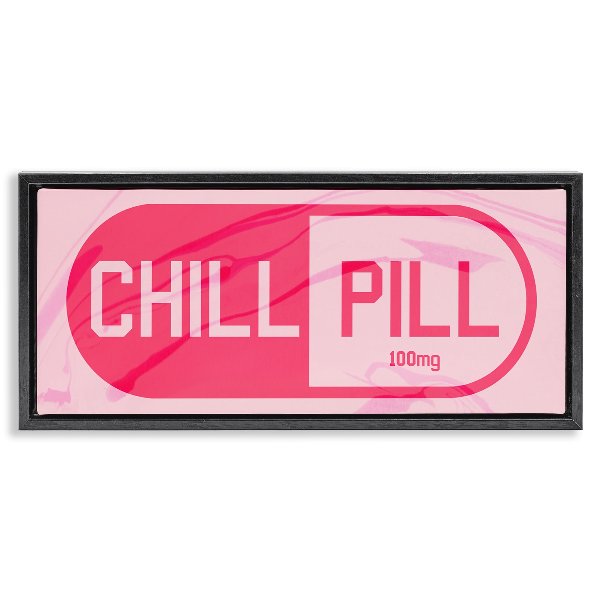 Stupell Industries Chill Pill Modern Pop Typography Painting Black Floater Framed Canvas Art Print Wall Art, 25 x 11