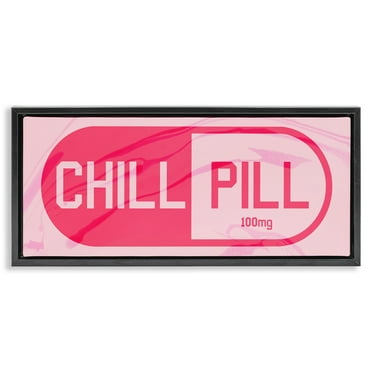 Stupell Industries Chill Pill Modern Pop Typography Painting Black Floater Framed Canvas Art Print Wall Art, 25 x 11