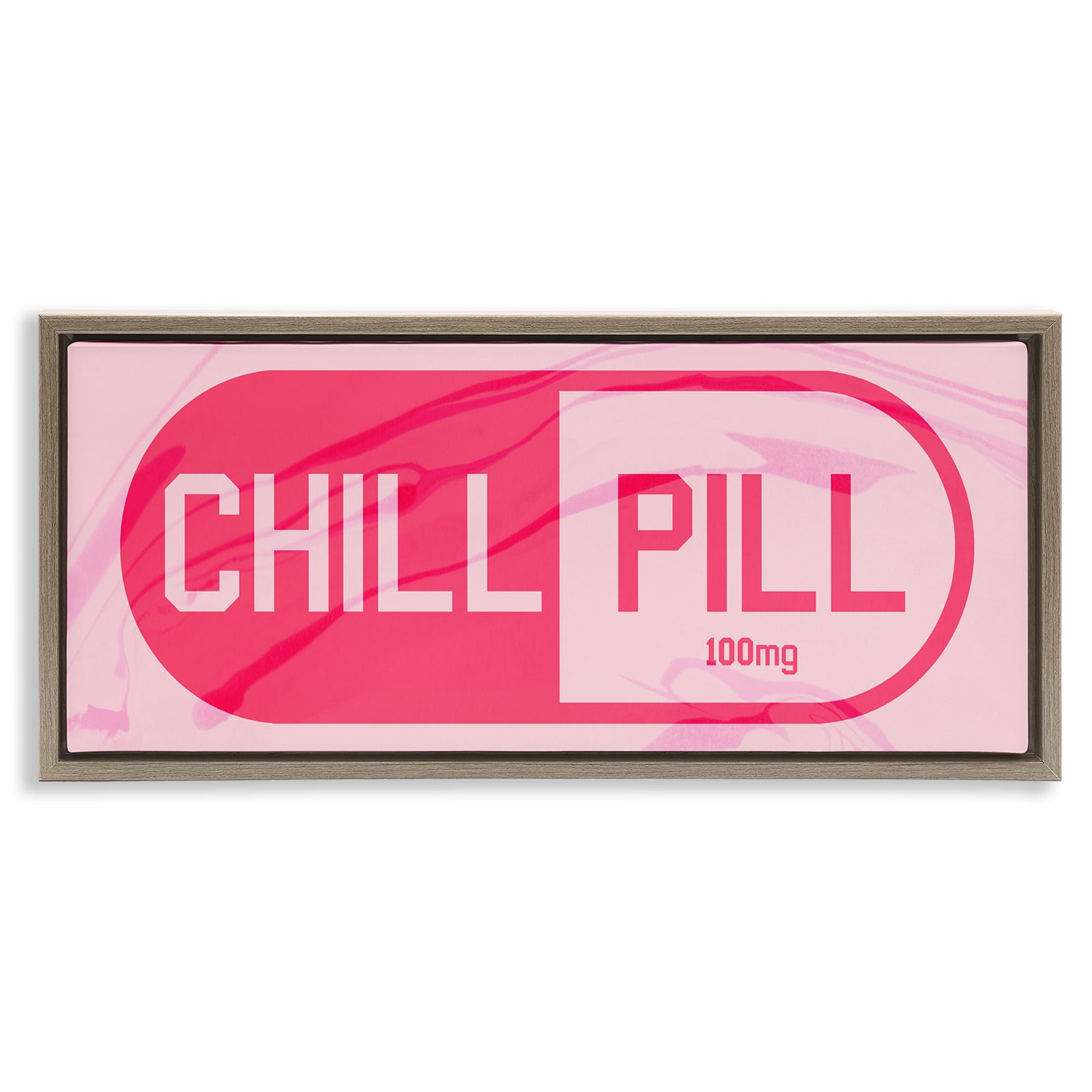 Stupell Industries Chill Pill Modern Pop Typography Painting Brown Floater Framed Canvas Art Print Wall Art, 25 x 11