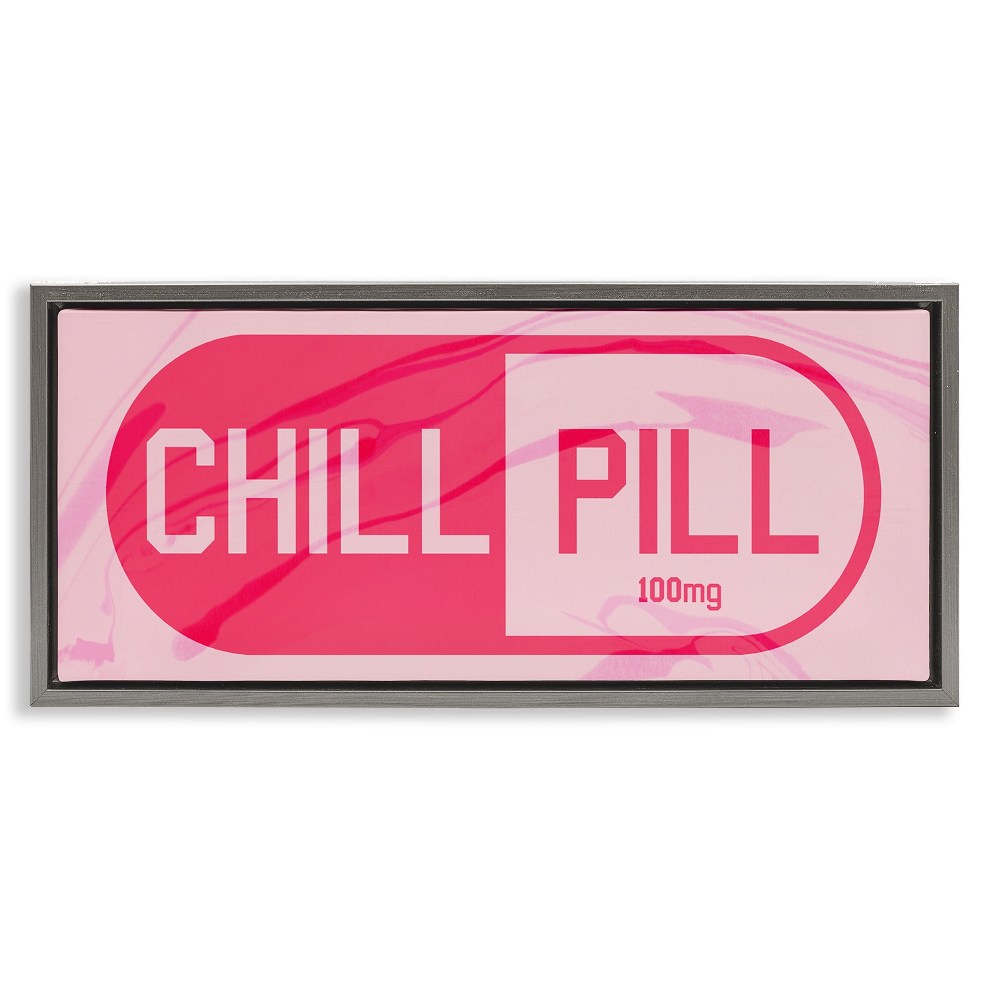 Stupell Industries Chill Pill Modern Pop Typography Painting Gray Floater Framed Canvas Art Print Wall Art, 31 x 14