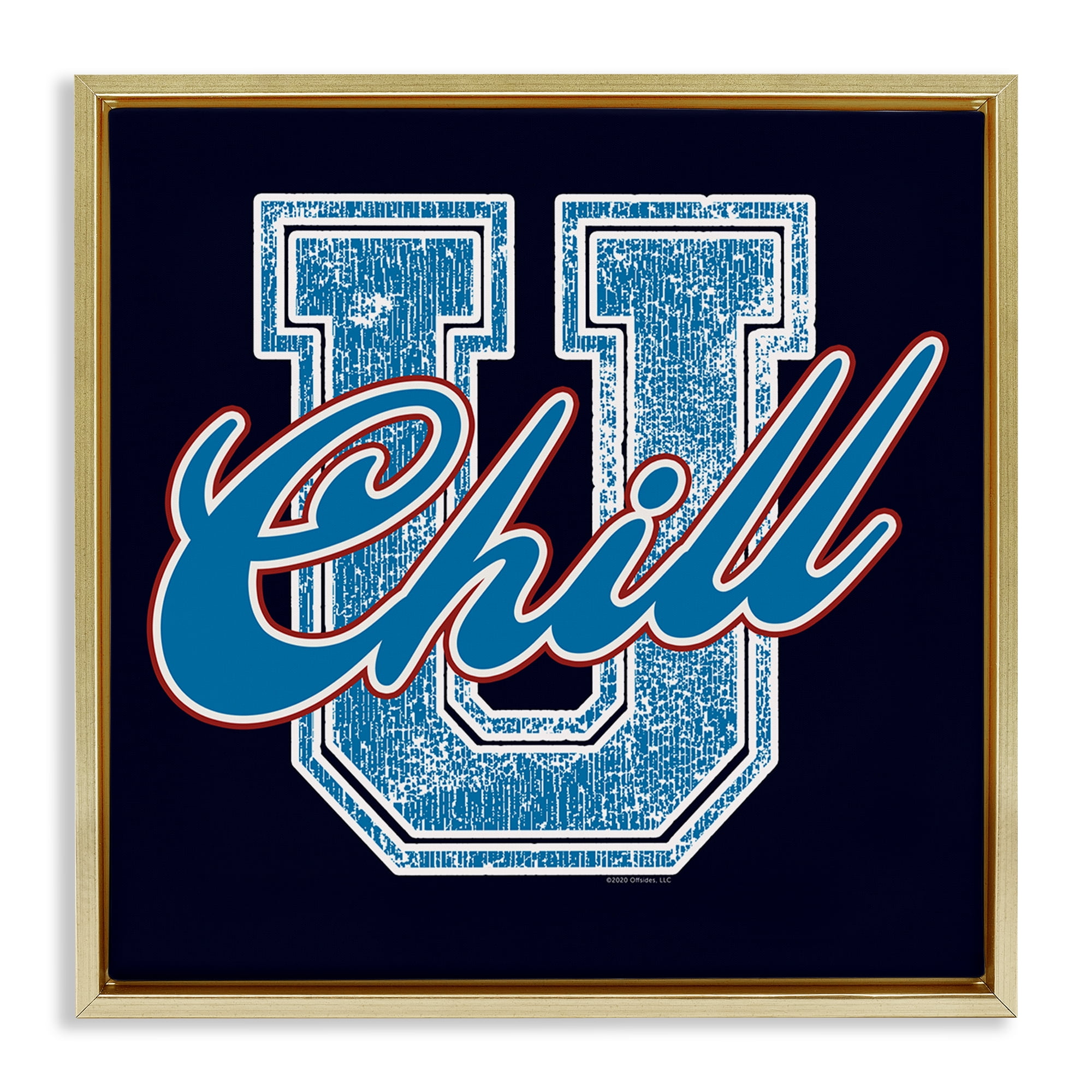 Stupell Industries Chill U Varsity Style Text & Numbers Painting Gold Floater Framed Canvas Art Print Wall Art, 18 x 18