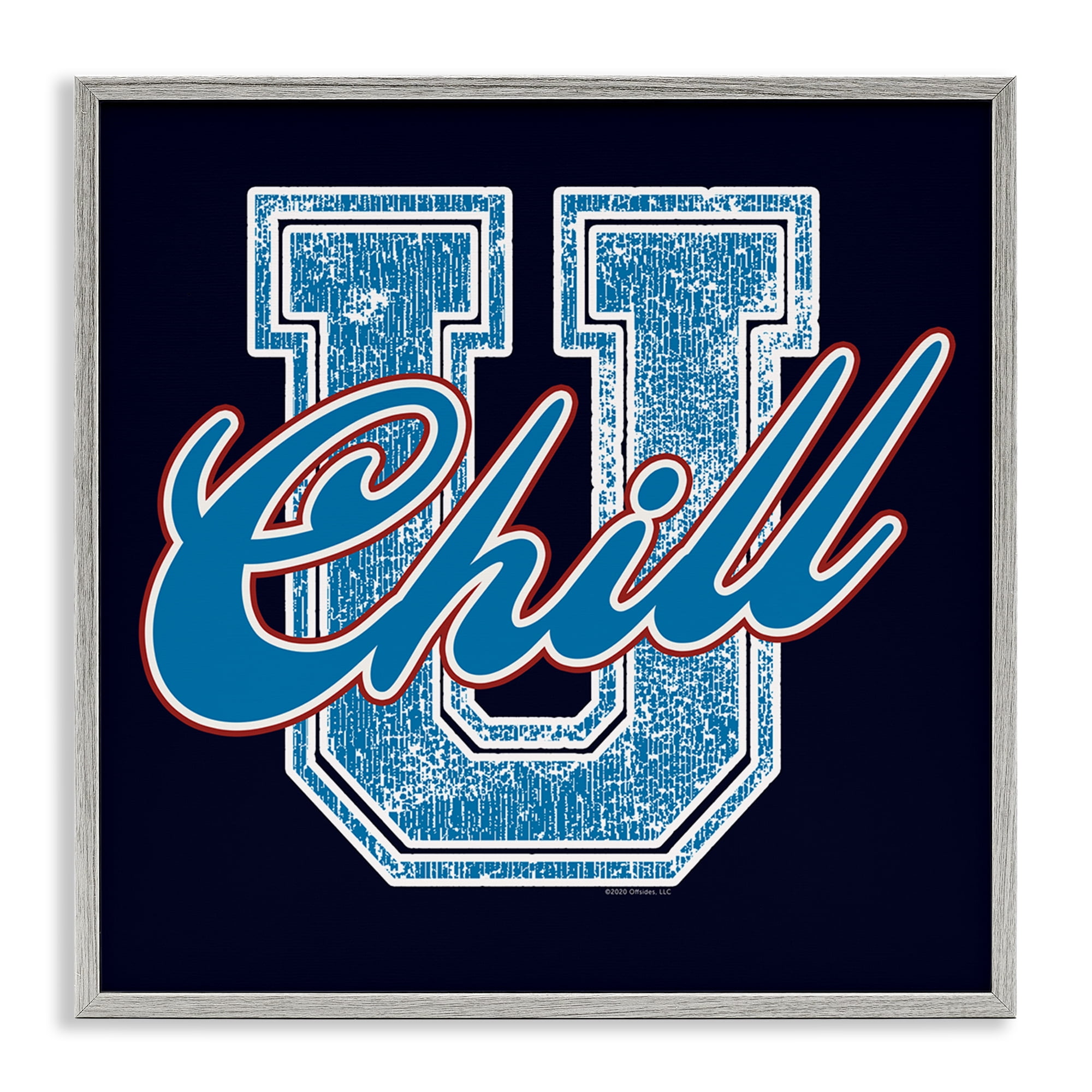 Stupell Industries Chill U Varsity Style Text & Numbers Painting Gray Framed Art Print Wall Art, 24 x 24