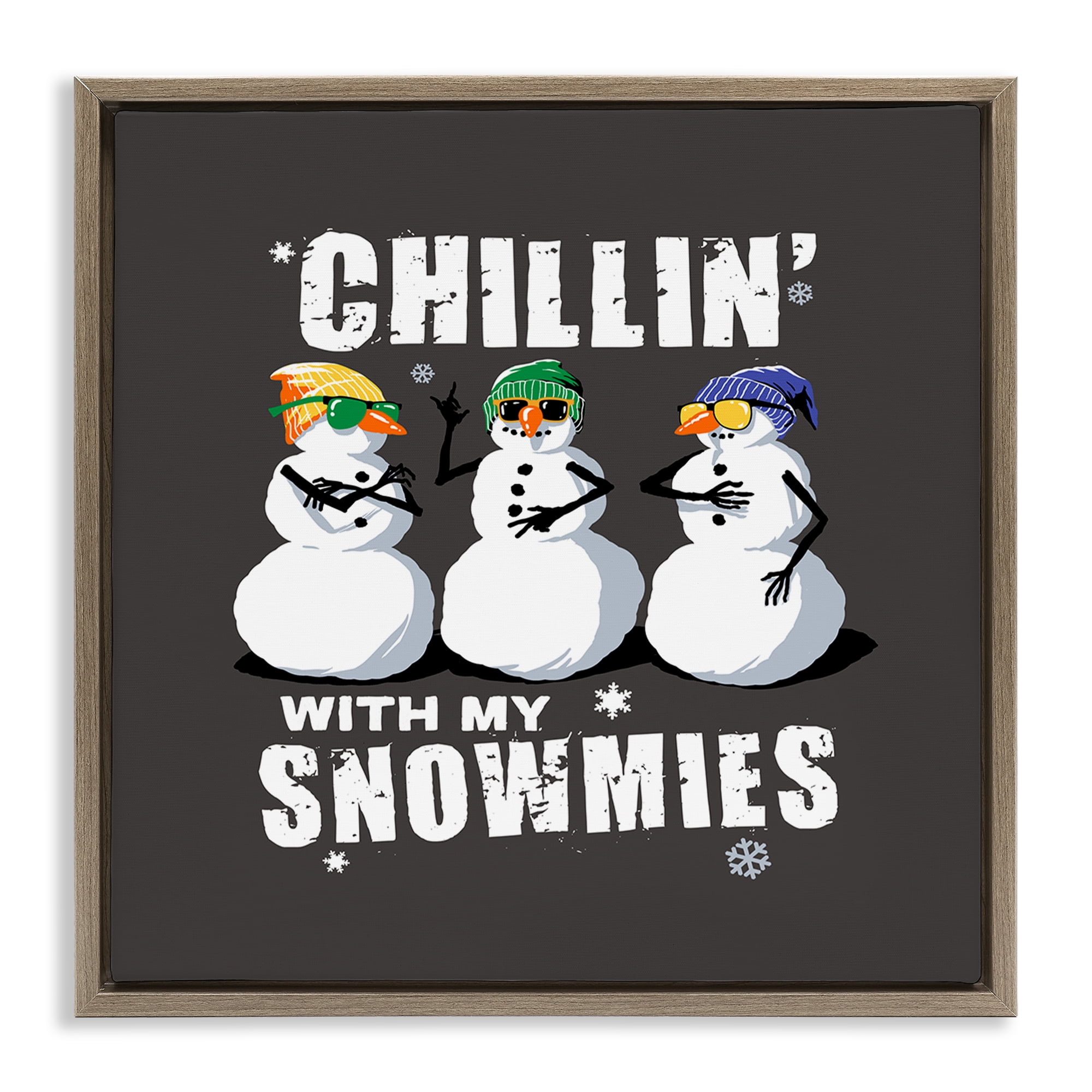 Stupell Industries Chillin' With Snowmies Snowmen Holiday Painting Brown Floater Framed Canvas Art Prints Wall Art, 18 x 18