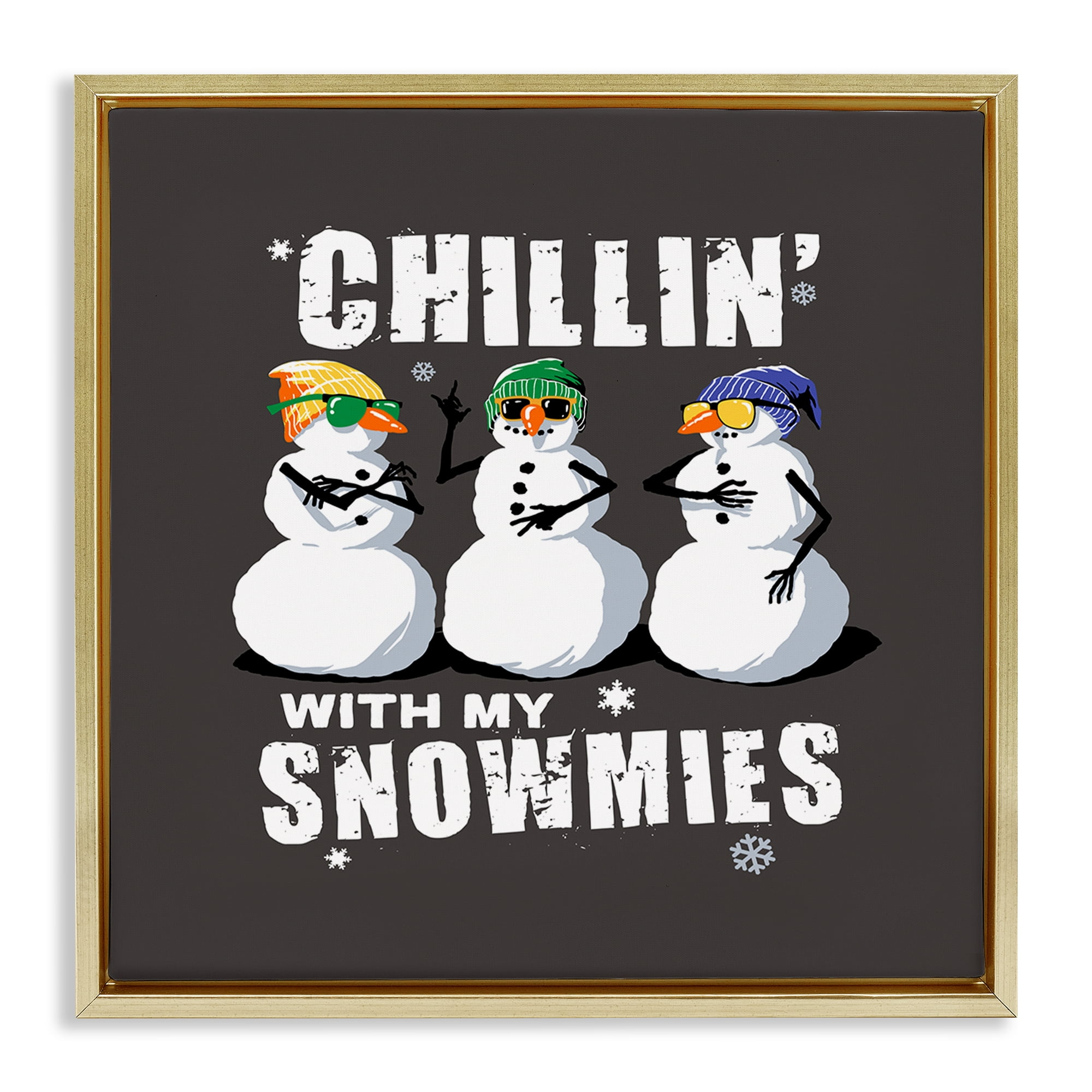 Stupell Industries Chillin' With Snowmies Snowmen Holiday Painting Gold Floater Framed Canvas Art Prints Wall Art, 18 x 18