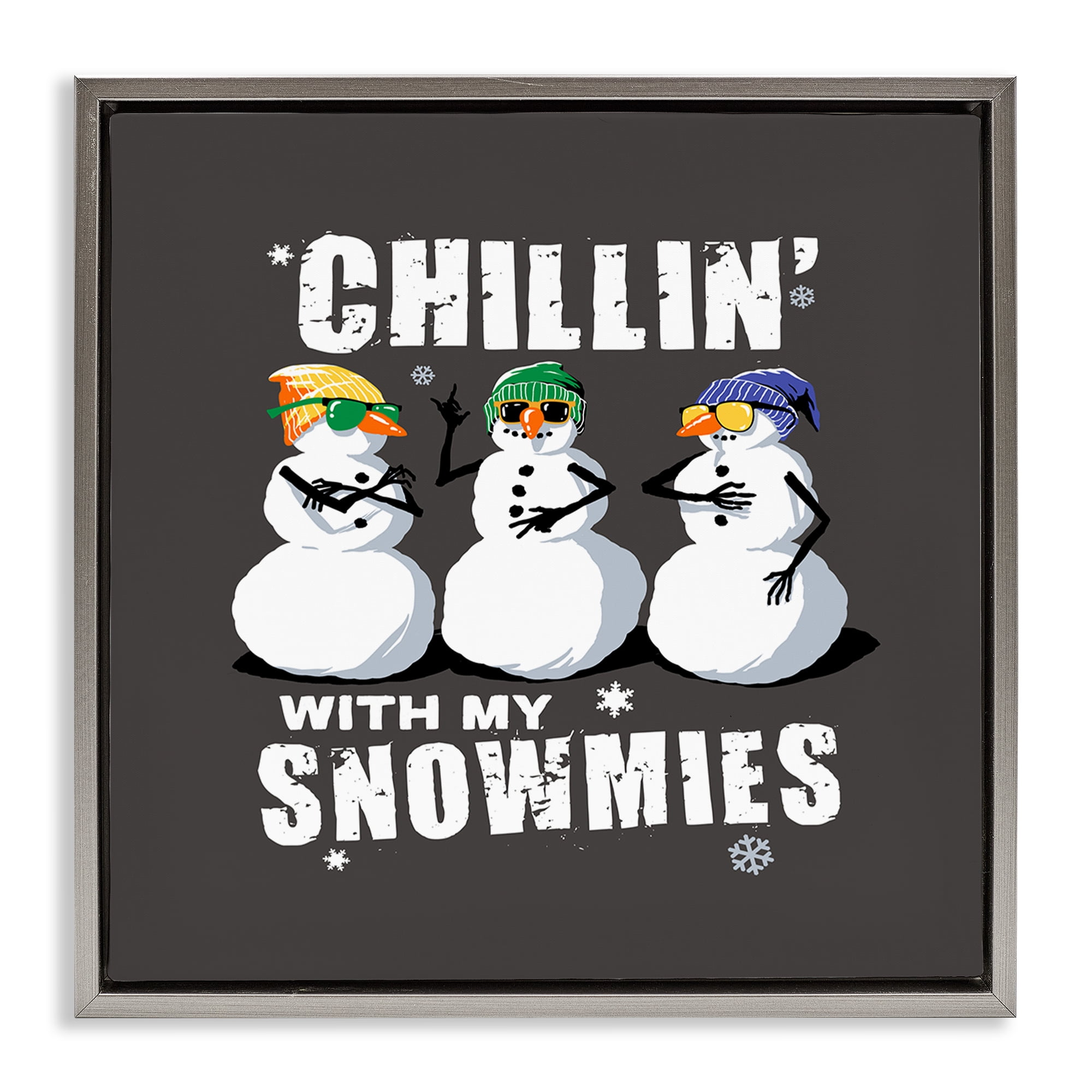 Stupell Industries Chillin' With Snowmies Snowmen Holiday Painting Gray Floater Framed Canvas Art Prints Wall Art, 18 x 18