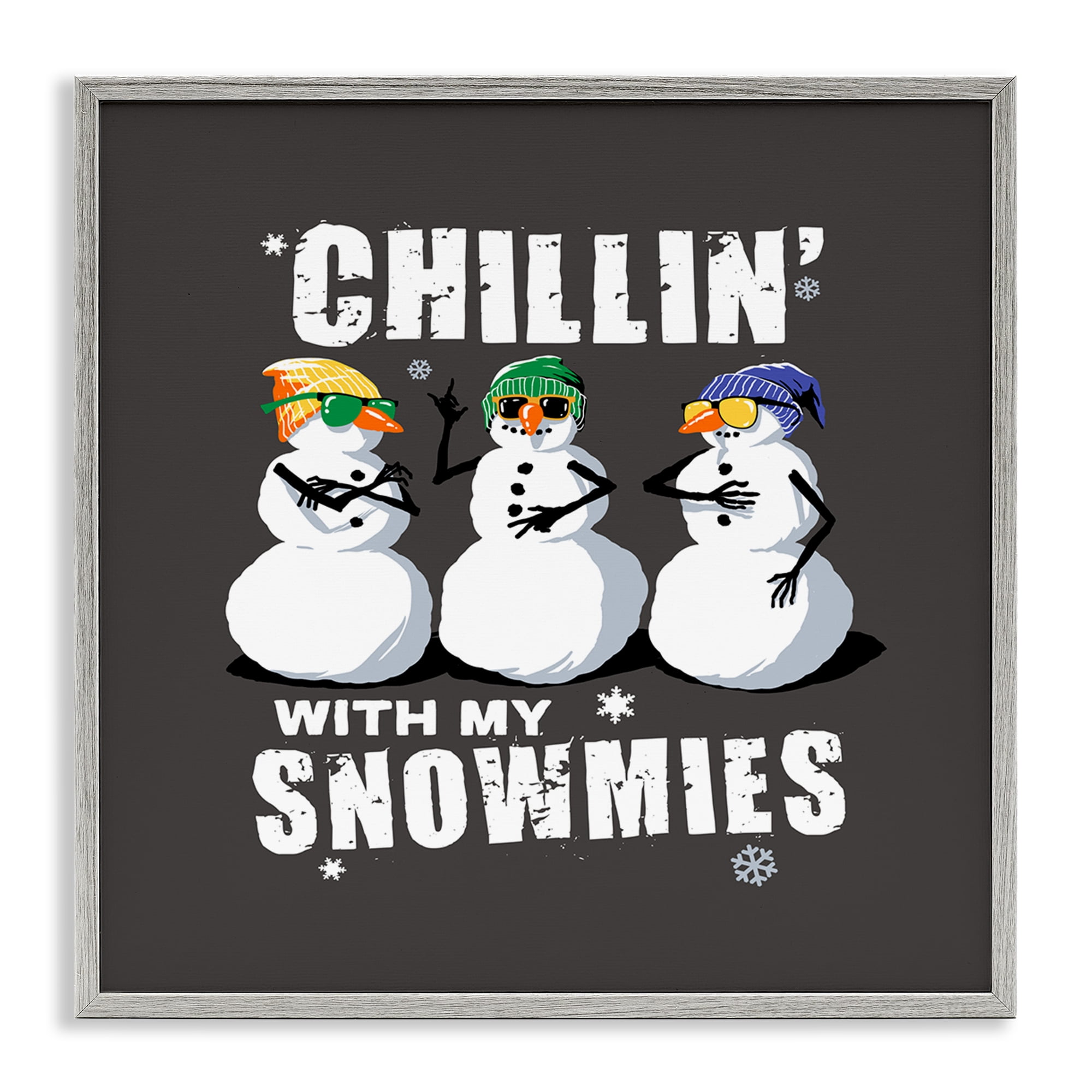 Stupell Industries Chillin' With Snowmies Snowmen Holiday Painting Gray Framed Art Prints Wall Art, 24 x 24