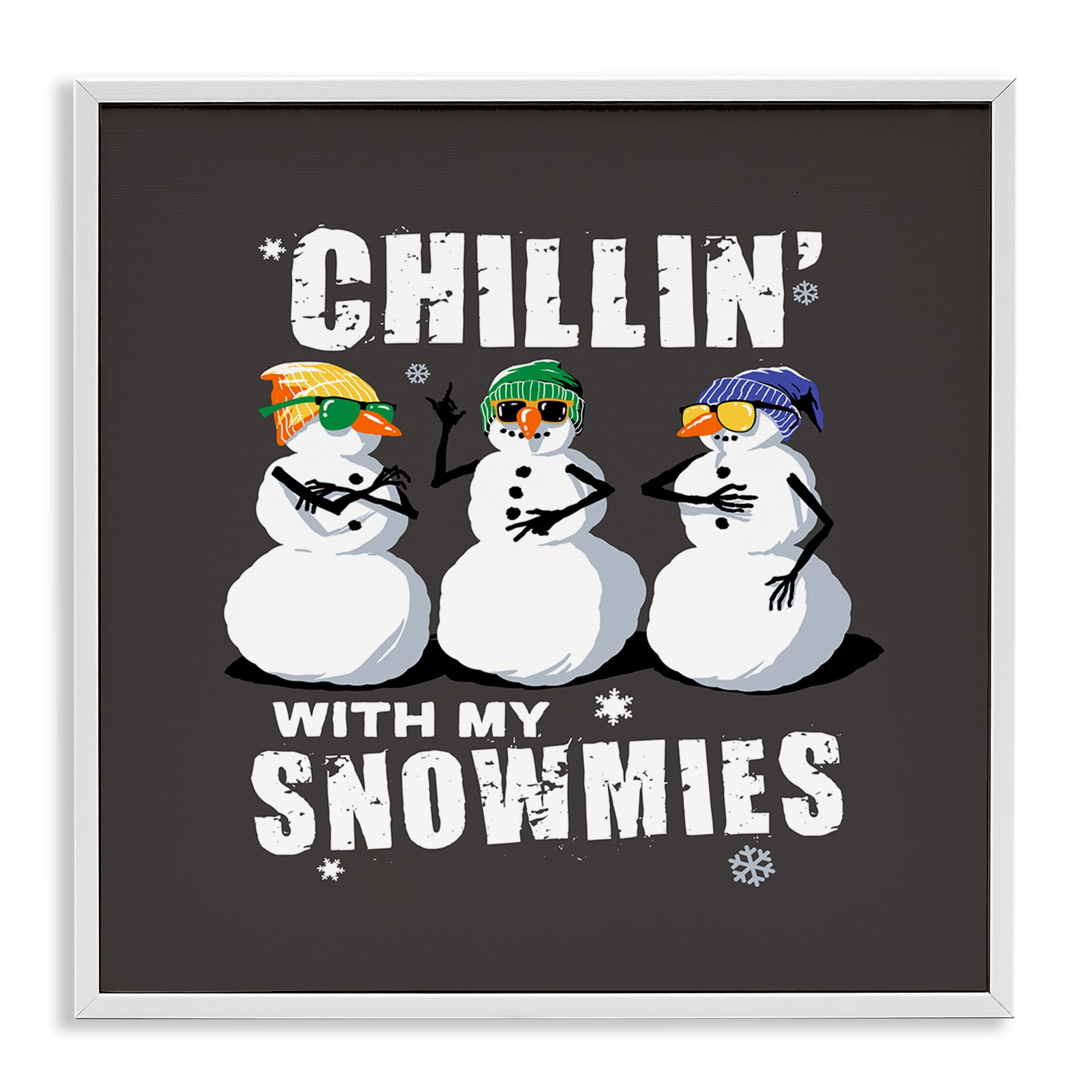 Stupell Industries Chillin' With Snowmies Snowmen Holiday Painting White Framed Art Prints Wall Art, 12 x 12