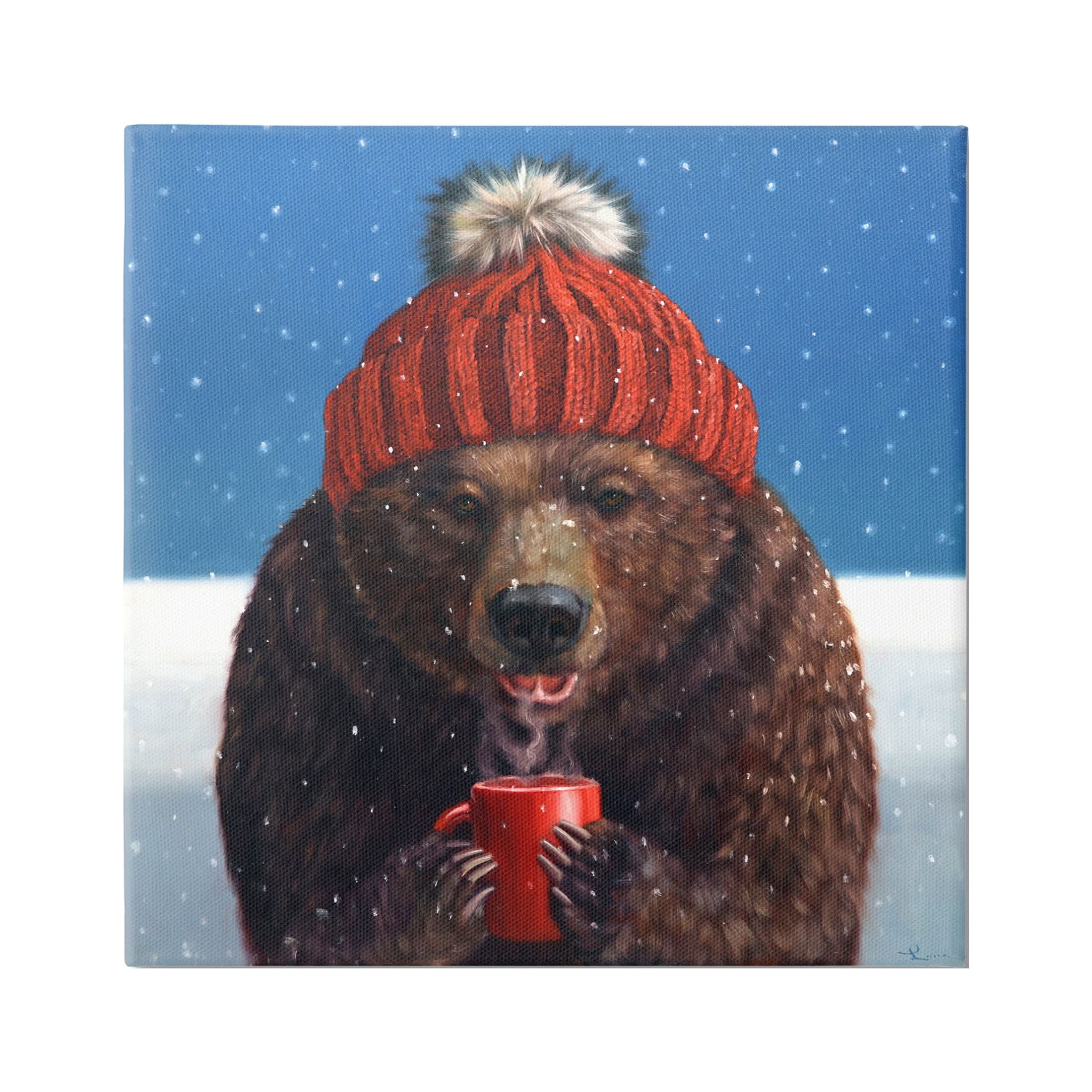 Stupell Industries Chilly Bear Hot Chocolate Snowfall Painting Gallery Wrapped Canvas Print Wall Art, Design by Lucia Heffernan