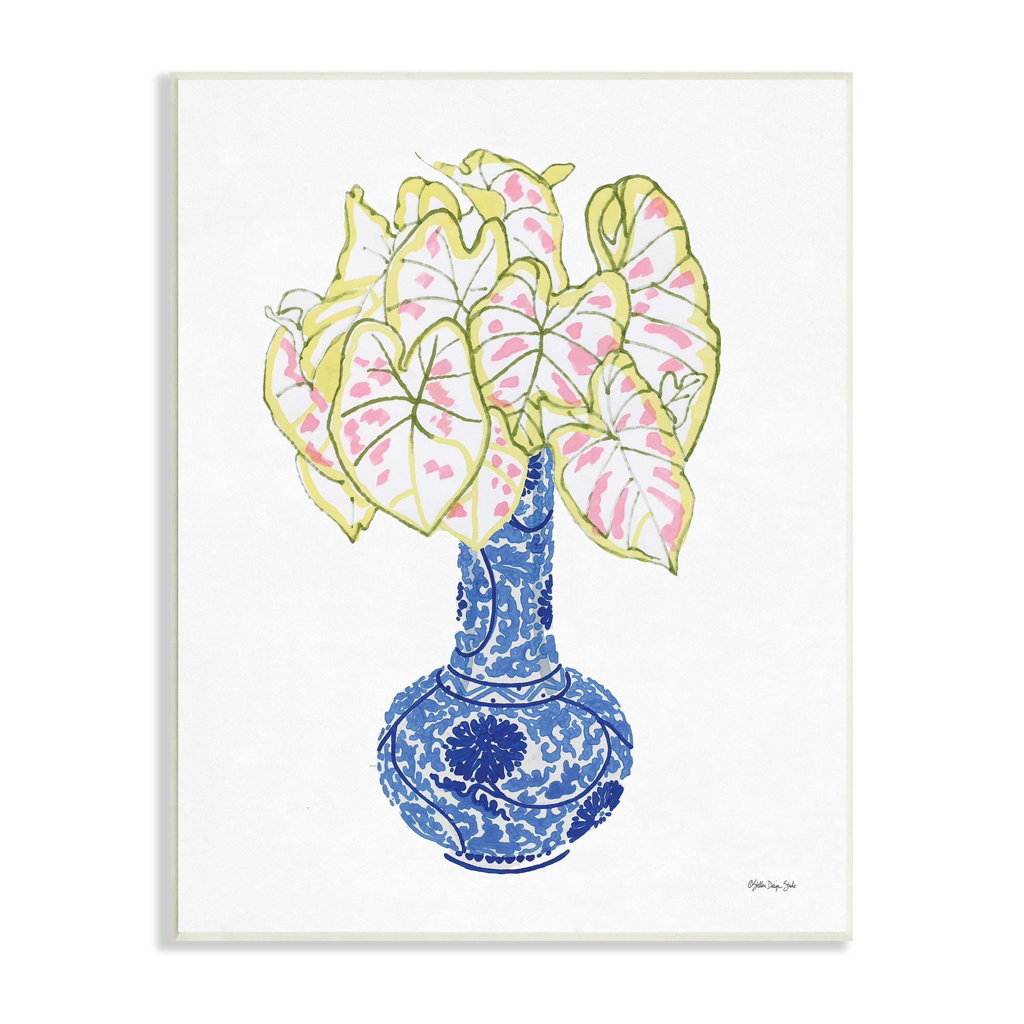 Stupell Industries Chinese Caladium Ginger House Plant Tall Neck Vase,13 x 19, Design by Stellar Design Studio
