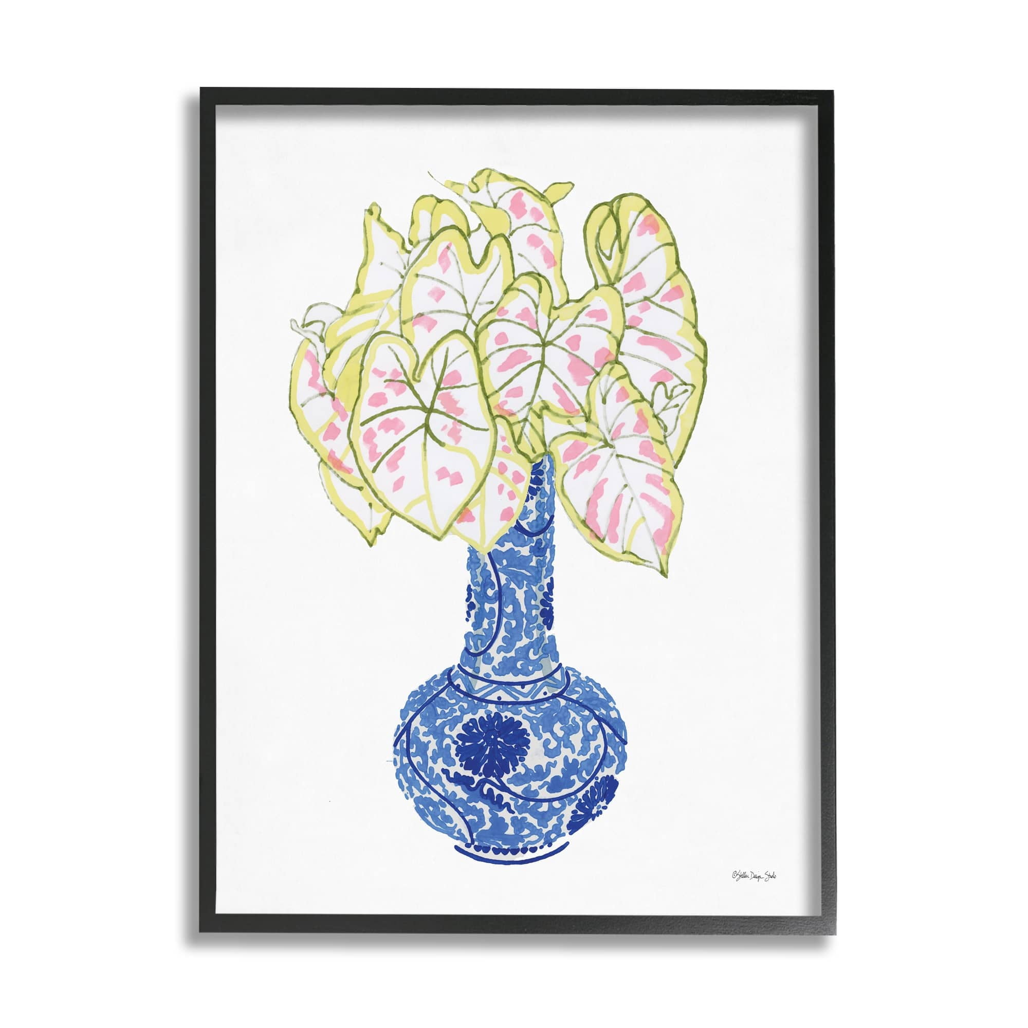 Stupell Industries Chinese Caladium Ginger House Plant Tall Neck Vase,16 x 20, Design by Stellar Design Studio