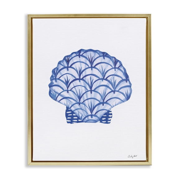 Stupell Industries Chinoiserie Clam Shell Gold Framed Floater Canvas Wall Art design by Courtney Prahl, 21 x 17