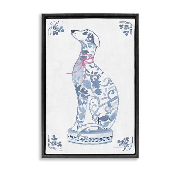 Stupell Industries Traditional Chinoiserie Dog Sculpture Black Floating Frame Canvas Art, 17 x 25, by Mercedes Lopez Charro