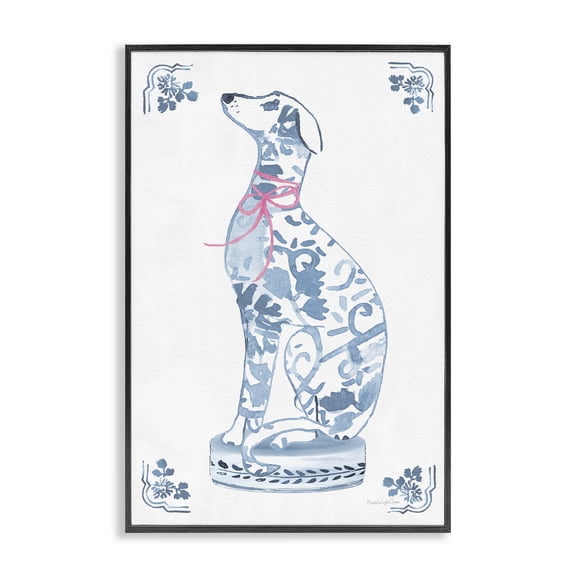 Stupell Industries Traditional Chinoiserie Dog Sculpture Black Framed Giclee Art, 12 x 18, by Mercedes Lopez Charro