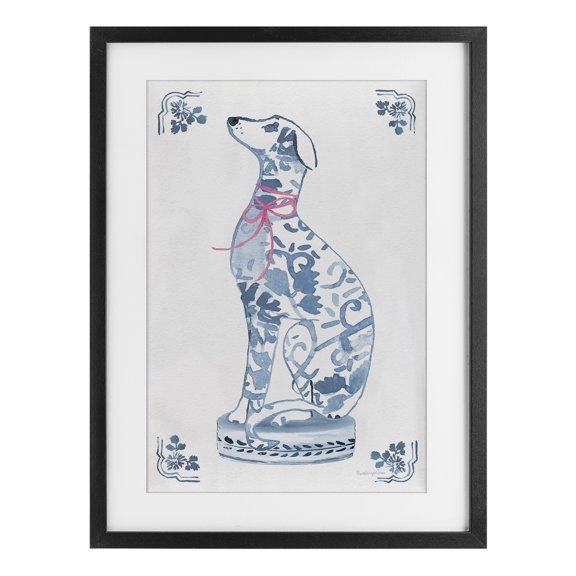 Stupell Industries Traditional Chinoiserie Dog Sculpture Black Framed Print Under Glass, 14 x 20, by Mercedes Lopez Charro