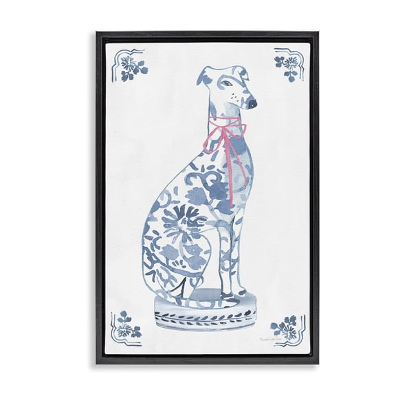 Stupell Industries Traditional Chinoiserie Dog Statue Black Floating Frame Canvas Art, 17 x 25, by Mercedes Lopez Charro
