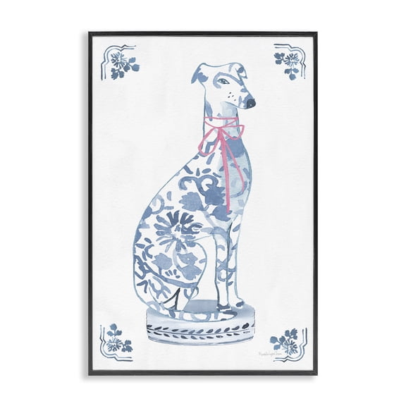 Stupell Industries Traditional Chinoiserie Dog Statue Black Framed Giclee Art, 12 x 18, by Mercedes Lopez Charro