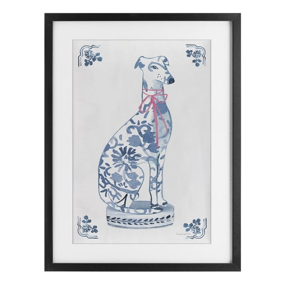 Stupell Industries Traditional Chinoiserie Dog Statue Black Framed Print Under Glass, 14 x 20, by Mercedes Lopez Charro