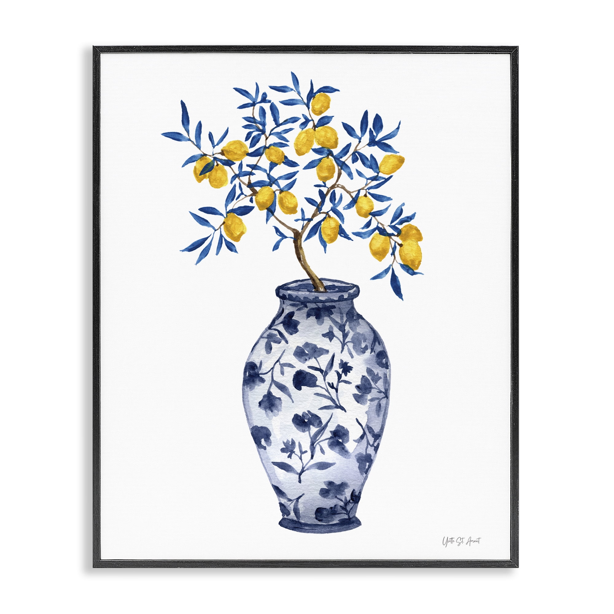 Stupell Industries Chinoiserie Vase Lemons Food & Beverage Painting Black Framed Art Print Wall Art, 16 x 20