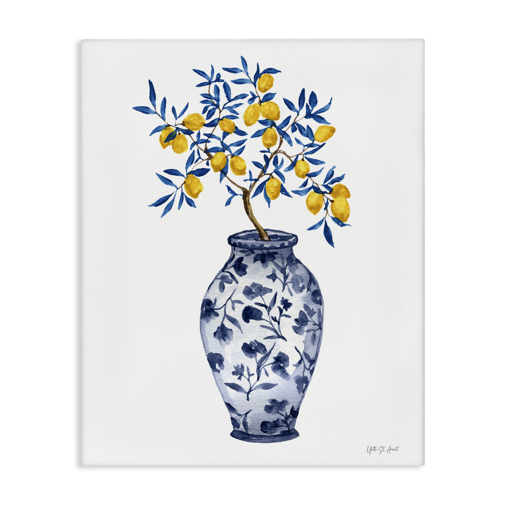 Stupell Industries Chinoiserie Vase Lemons Food & Beverage Painting Wrapped Canvas Art Print Wall Art, 36 x 48