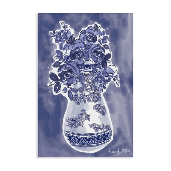 Stupell Industries Eclectic Chinoiserie Vase on Blue Canvas Art, 20 x 30, by Hannah Byatt