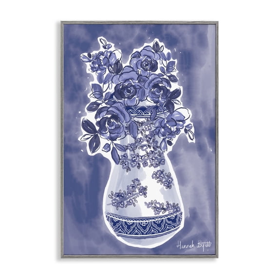 Stupell Industries Eclectic Chinoiserie Vase on Blue Gray Framed Giclee Art, 12 x 18, by Hannah Byatt