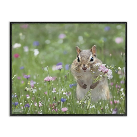 Stupell Industries Chipmunk Picking Flowers Animals & Insects Painting Black Framed Art Print Wall Art, 14 x 11