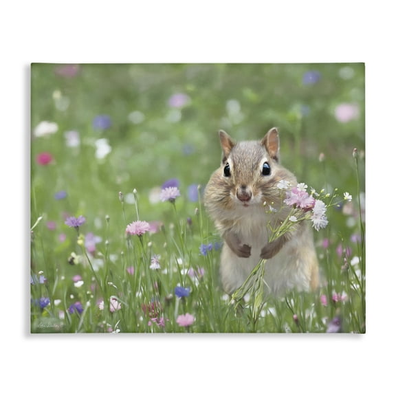 Stupell Industries Chipmunk Picking Flowers Animals & Insects Painting Gallery Wrapped Canvas Art Print Wall Art, 20 x 16
