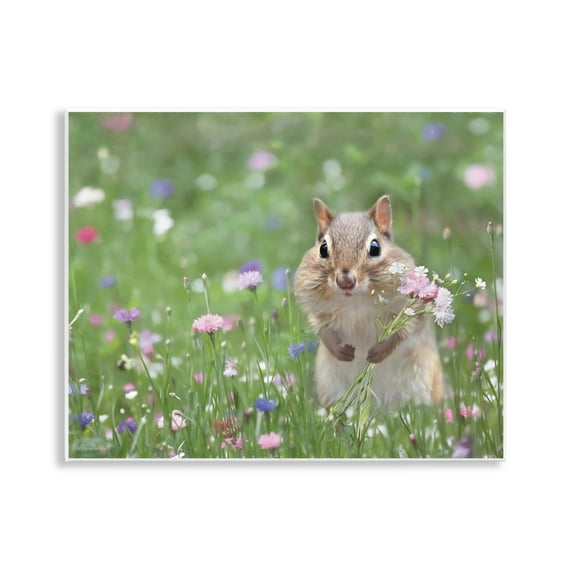 Stupell Industries Chipmunk Picking Flowers Animals & Insects Painting Unframed Art Print Wall Art, 14 x 11