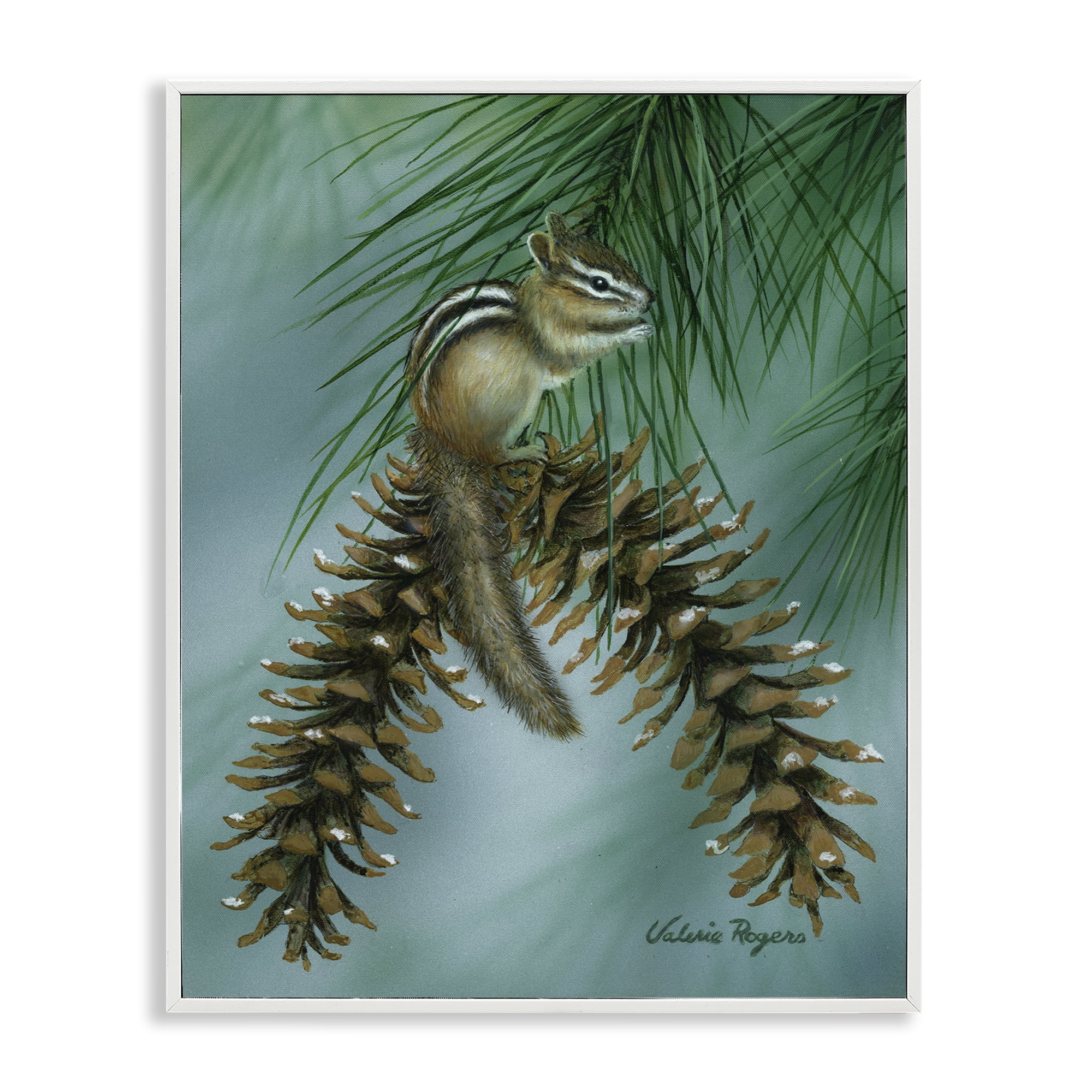 Stupell Industries Chipmunk Pine Cone Perch Animals Painting White Framed Art Print Wall Art, 24 x 30