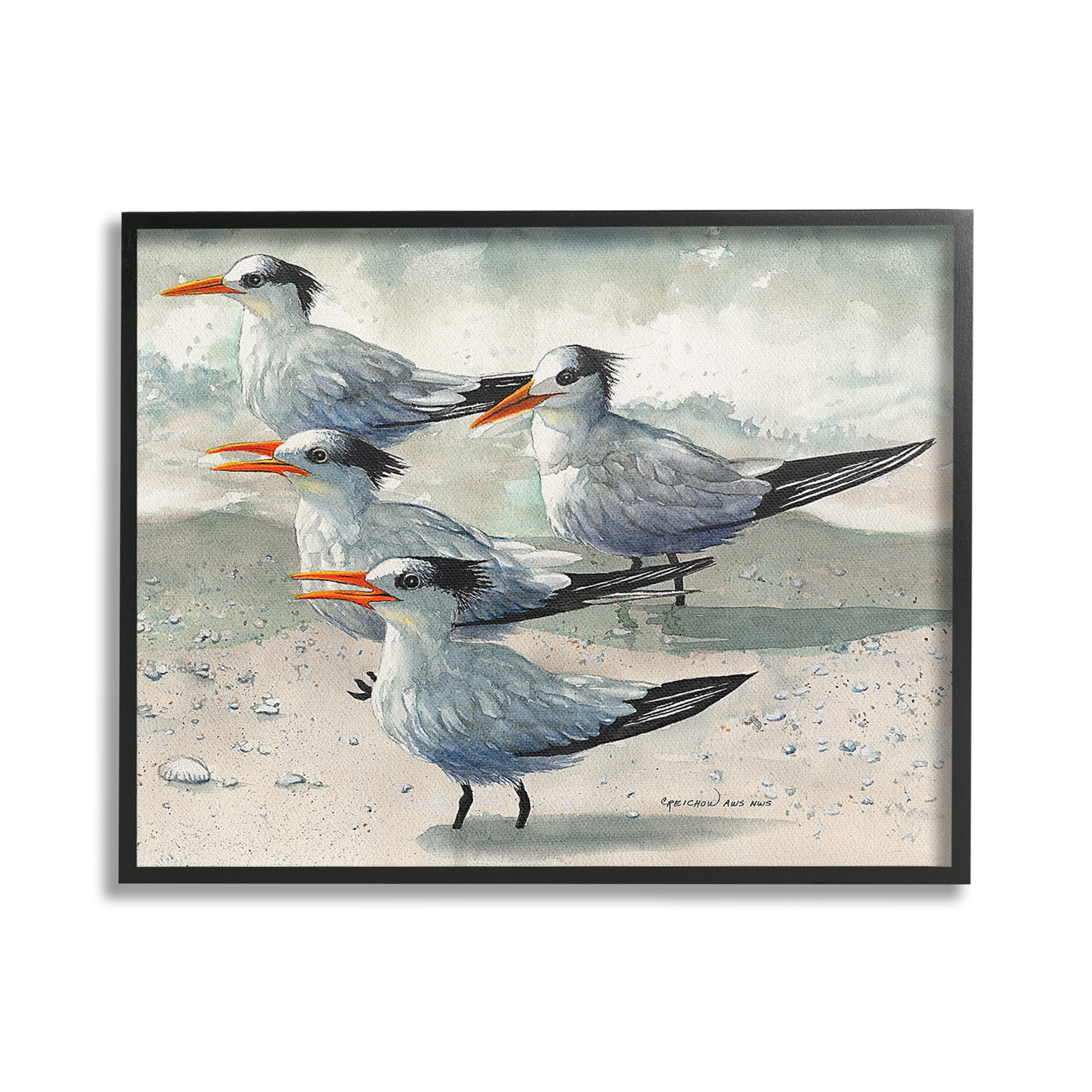 Stupell Industries Chirping Beach Birds Animals & Insects Painting Black Framed Art Print Wall Art, 30 x 24