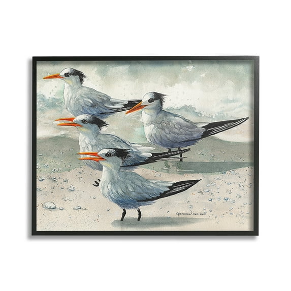Stupell Industries Chirping Beach Birds Animals & Insects Painting Black Framed Art Print Wall Art, 30 x 24