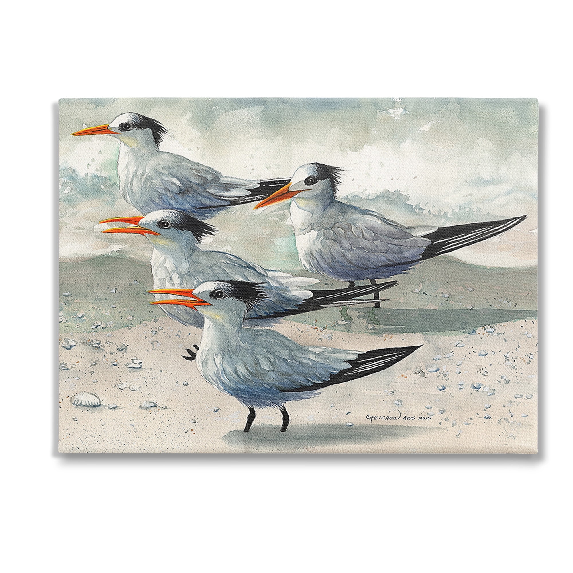 Stupell Industries Chirping Beach Birds Animals & Insects Painting Gallery Wrapped Canvas Art Print Wall Art, 48 x 36
