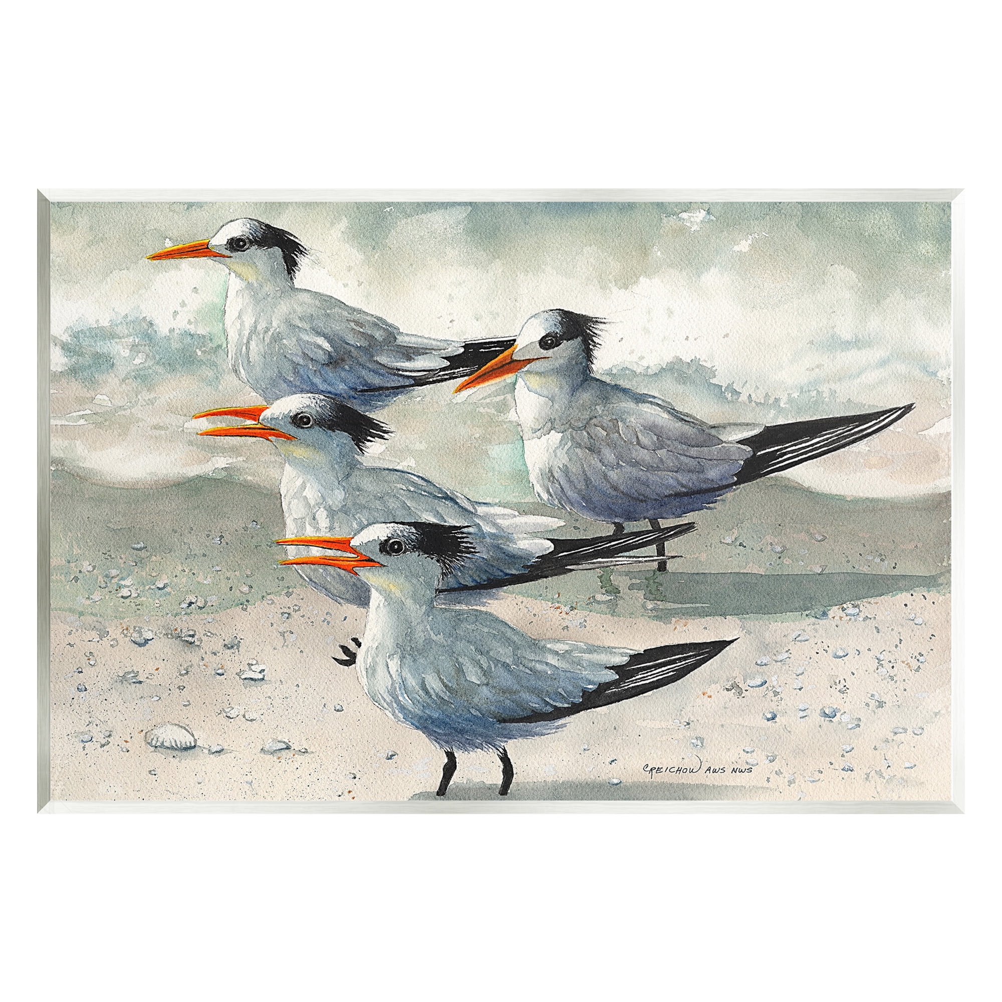 Stupell Industries Chirping Beach Birds Animals & Insects Painting Unframed Art Print Wall Art, 19 x 13
