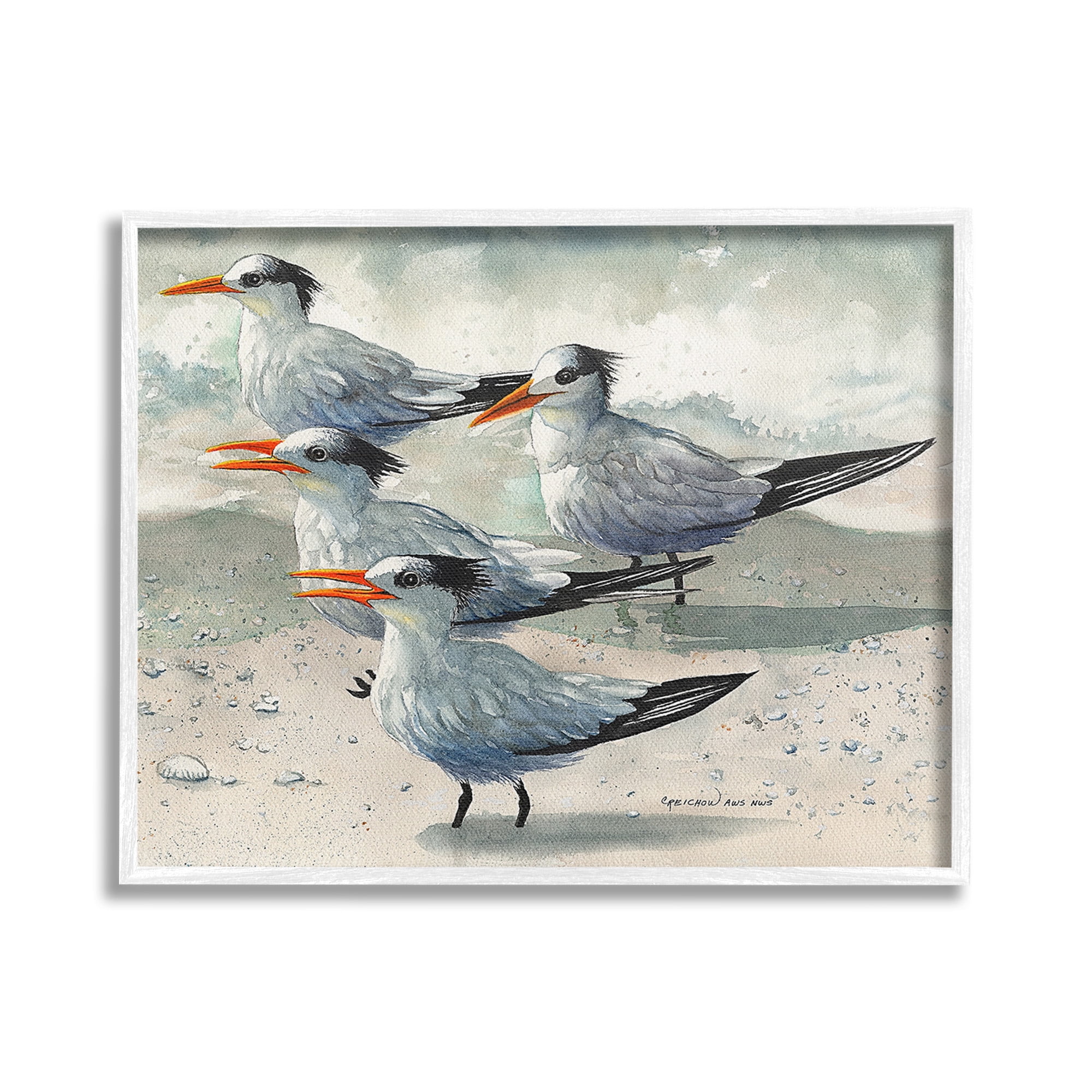 Stupell Industries Chirping Beach Birds Animals & Insects Painting White Framed Art Print Wall Art, 30 x 24