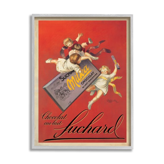 Stupell Industries Chocolat au Lait Vintage European Advertisement Food & Beverage Painting Gray Framed Art Print Wall Art, 11 x 14