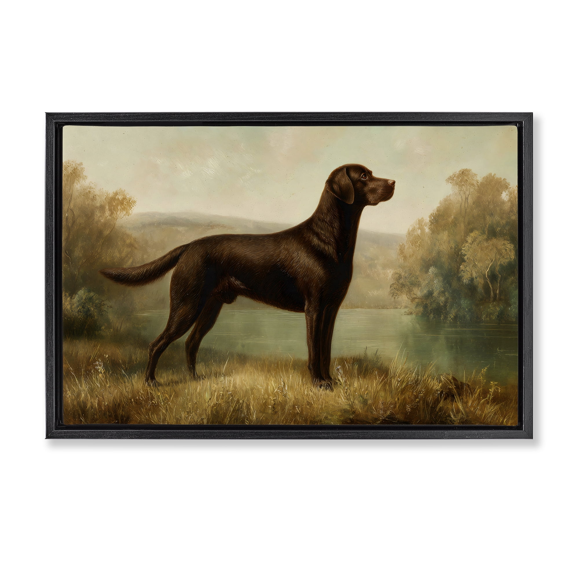 Stupell Industries Chocolate Brown Labrador Black Framed Floater Canvas Wall Art, design by Petal Prints Design