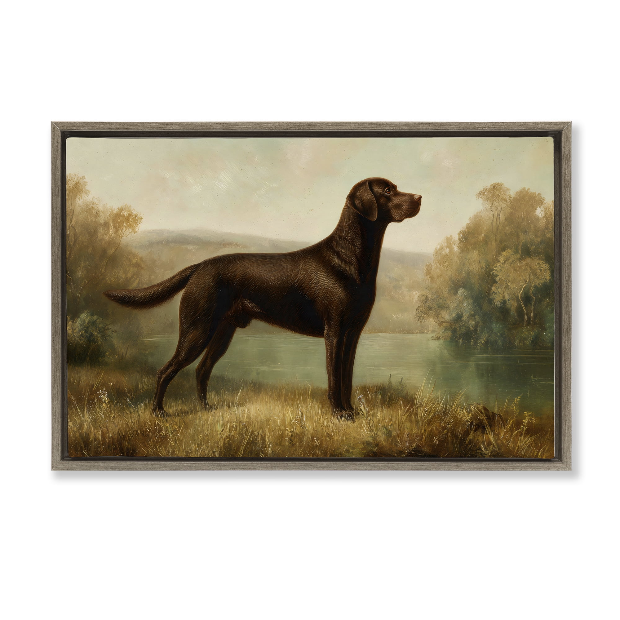 Stupell Industries Chocolate Brown Labrador Brown Framed Floater Canvas Wall Art, design by Petal Prints Design