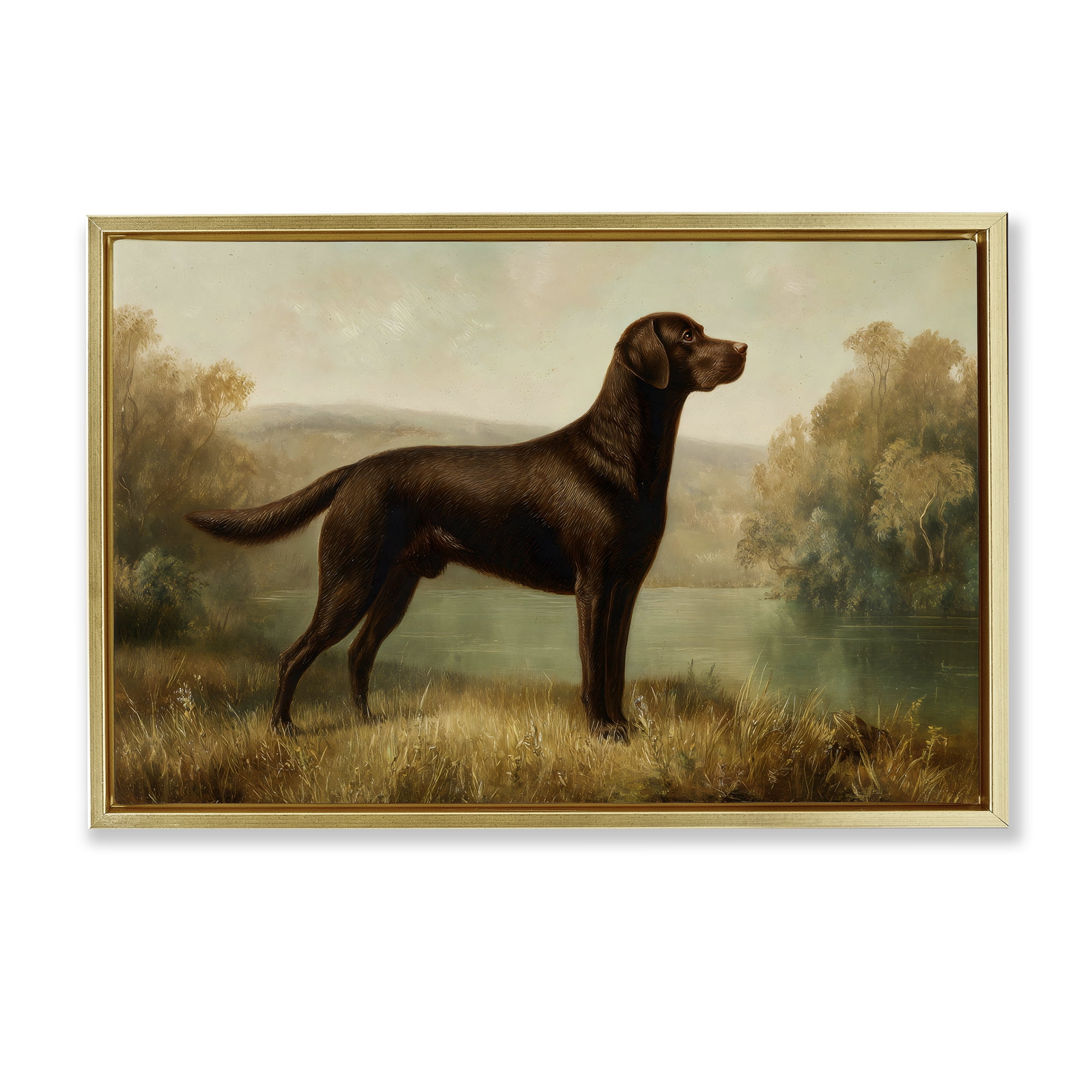 Stupell Industries Chocolate Brown Labrador Gold Framed Floater Canvas Wall Art, design by Petal Prints Design