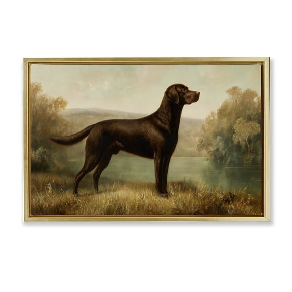 Stupell Industries Rustic Lodge Chocolate Brown Labrador Gold Floating Frame Canvas Art, 25 x 17, by Petals Prints Design