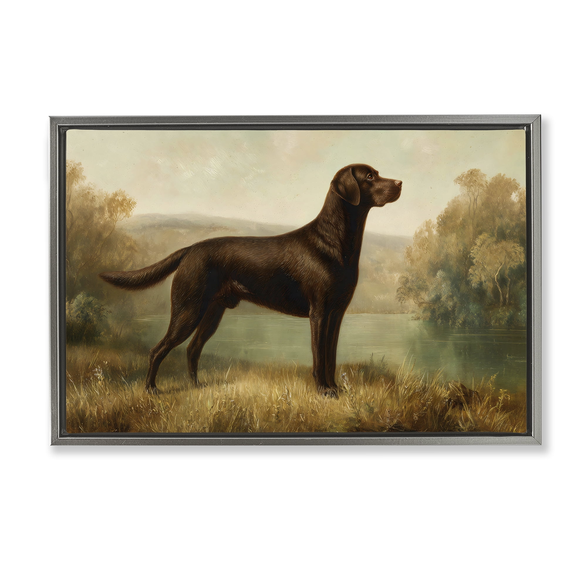 Stupell Industries Chocolate Brown Labrador Gray Framed Floater Canvas Wall Art, design by Petal Prints Design