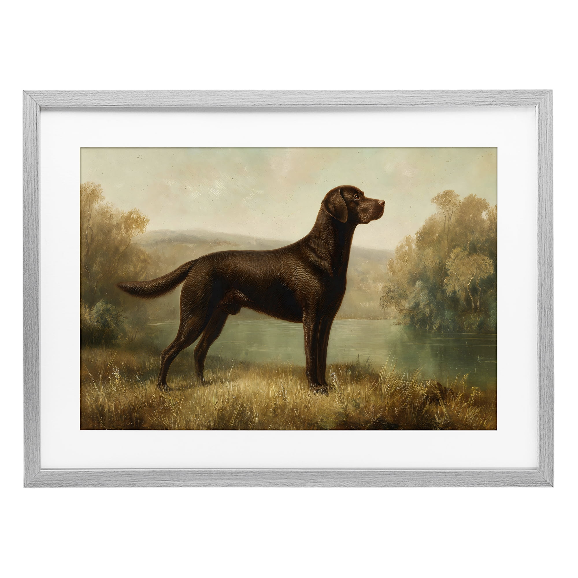 Stupell Industries Chocolate Brown Labrador Gray Framed Print Under Glass, design by Petal Prints Design