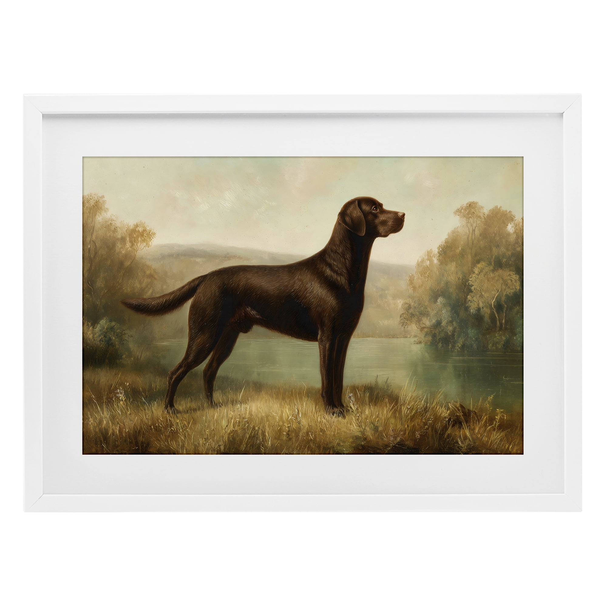Stupell Industries Chocolate Brown Labrador White Framed Print Under Glass, design by Petal Prints Design