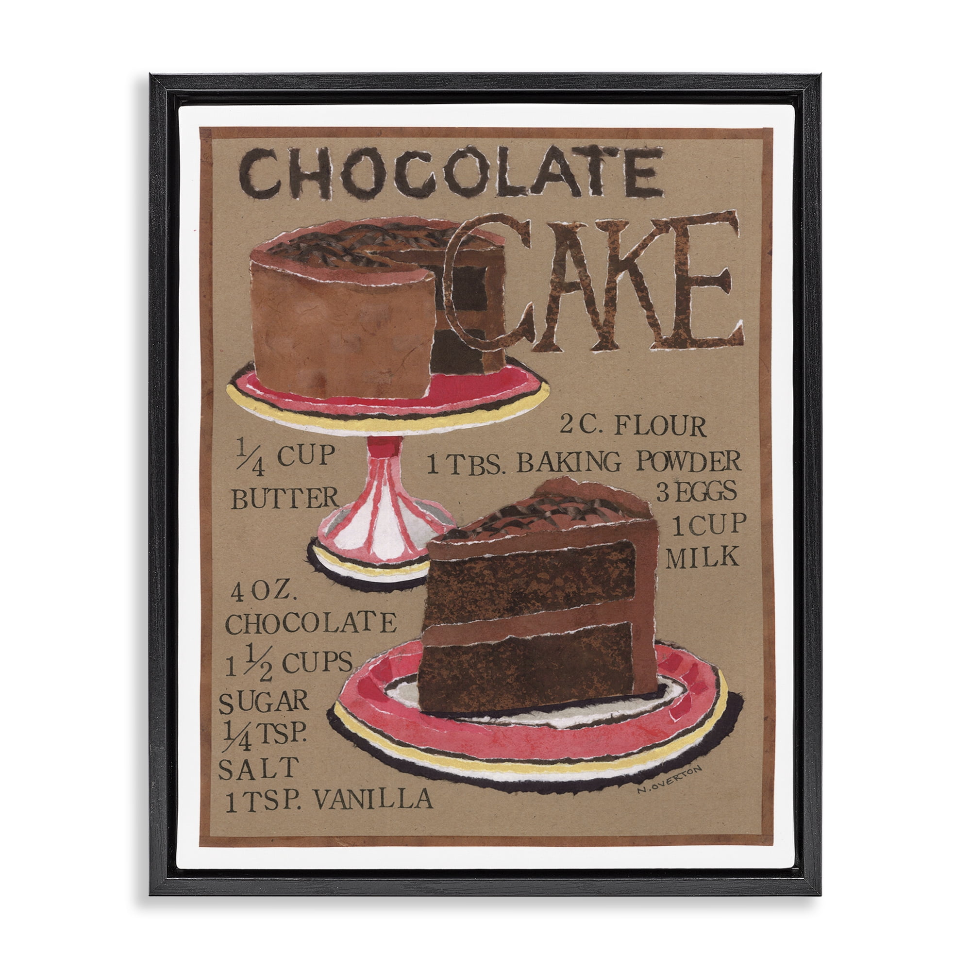 Stupell Industries Chocolate Cake Recipe Food & Beverage Painting Black Floater Framed Art Print Wall Art, 17 x 21