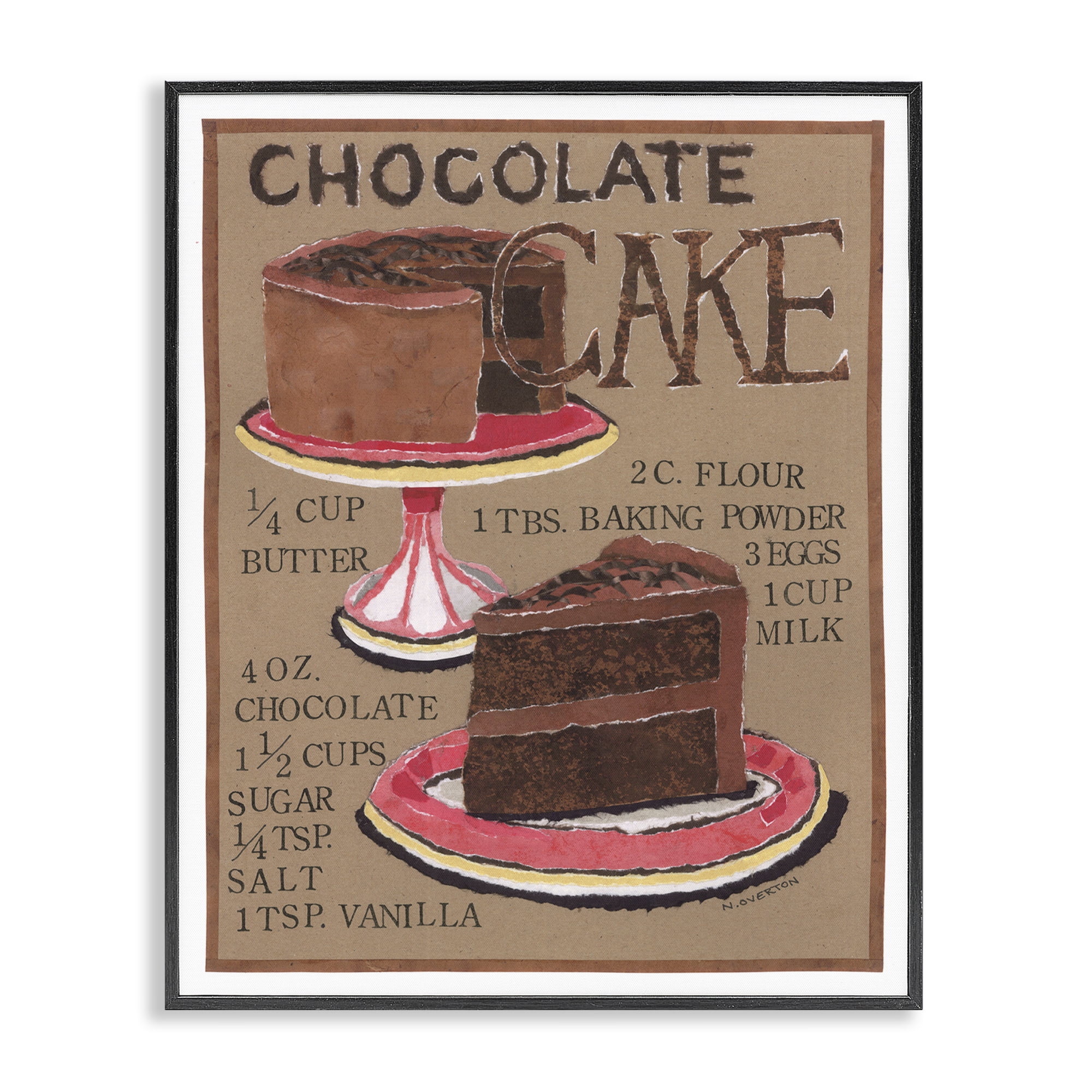 Stupell Industries Chocolate Cake Recipe Food & Beverage Painting Black Framed Art Print Wall Art, 24 x 30