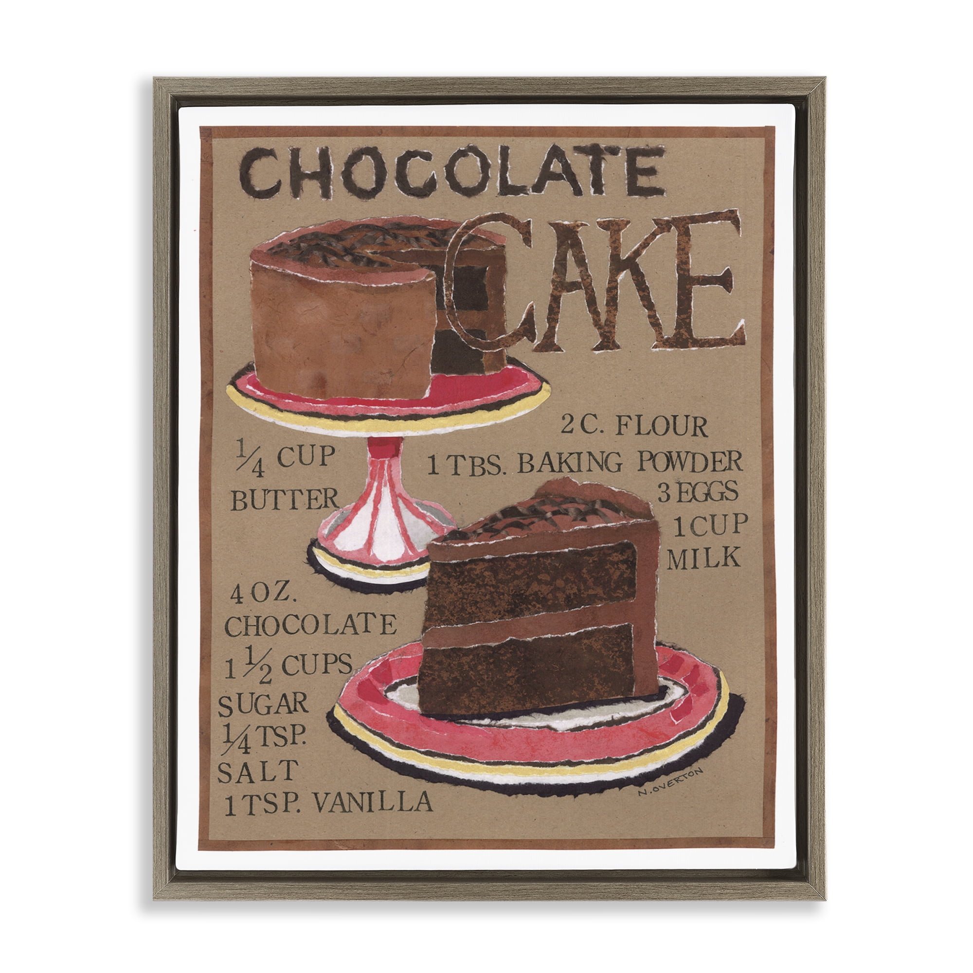 Stupell Industries Chocolate Cake Recipe Food & Beverage Painting Brown Floater Framed Art Print Wall Art, 17 x 21