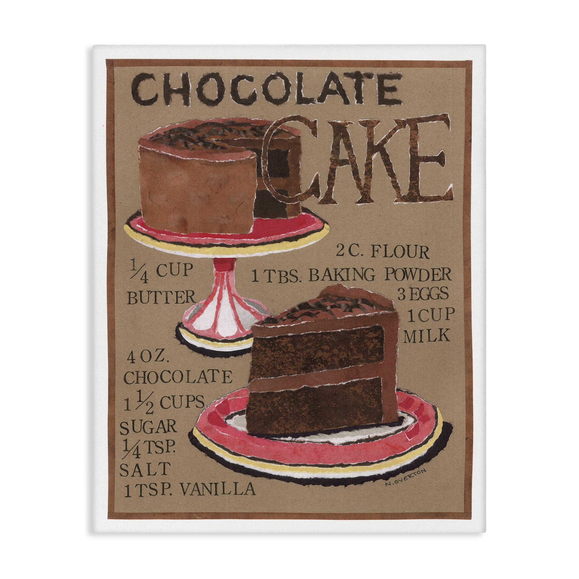 Stupell Industries Chocolate Cake Recipe Food & Beverage Painting Gallery Wrapped Canvas Art Print Wall Art, 16 x 20