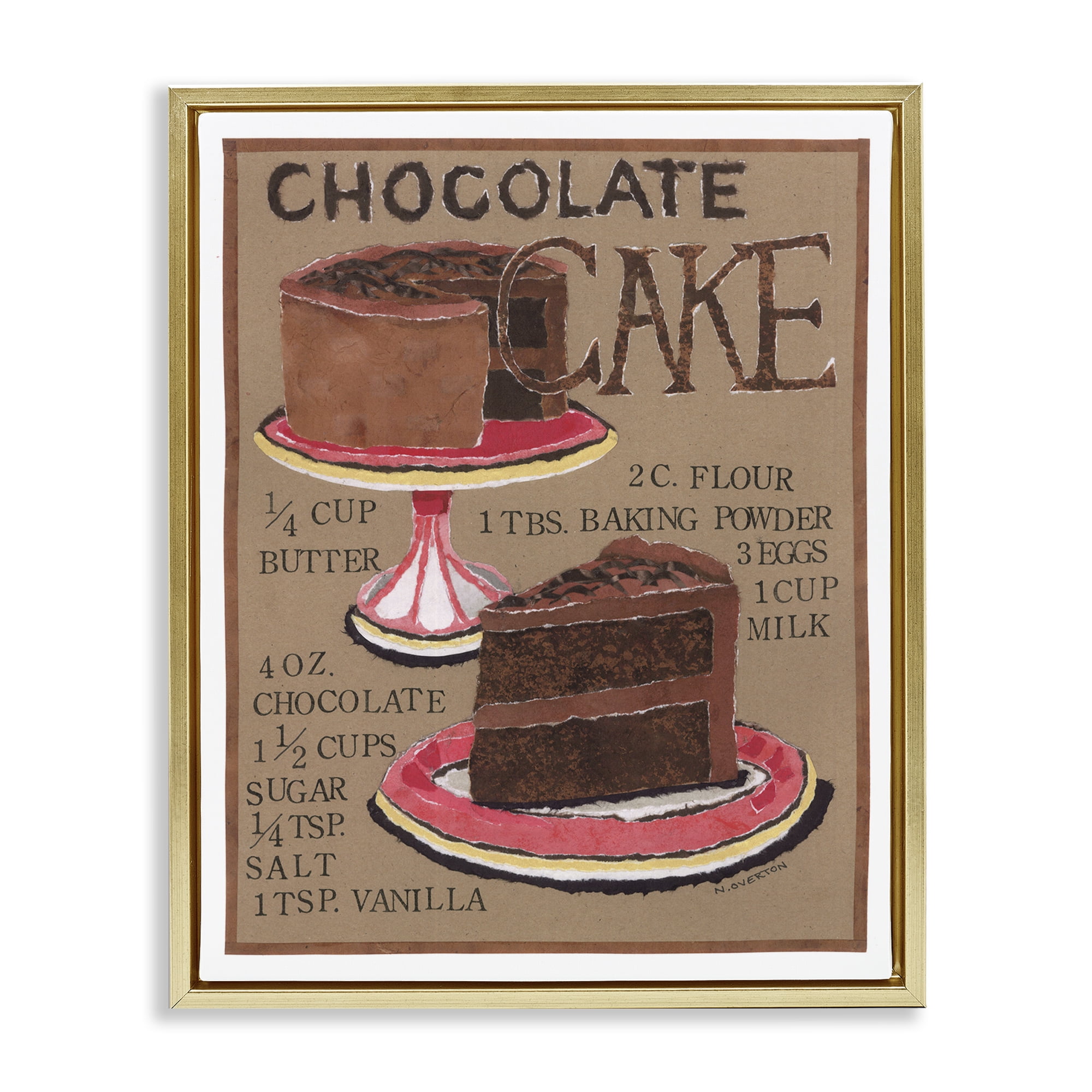 Stupell Industries Chocolate Cake Recipe Food & Beverage Painting Gold Floater Framed Art Print Wall Art, 17 x 21